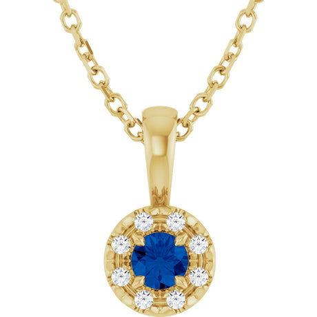 14K Gold Emerald Natural Blue Sapphire Halo-Style Necklace or Pendant - Yellow Gold