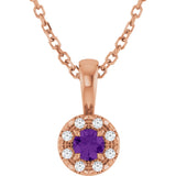 14K Gold Emerald Natural Amethyst Halo-Style Necklace or Pendant - Rose Gold
