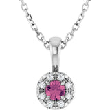 Platinum Emerald Natural Pink Tourmaline Halo-Style Necklace or Pendant