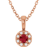 14K Gold Emerald Natural Ruby Halo-Style Necklace or Pendant - Rose Gold