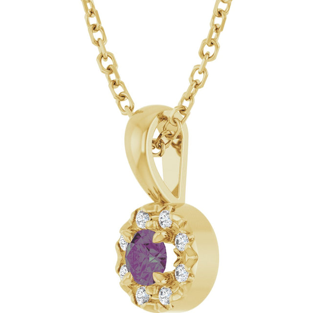 14K Gold Emerald Lab-Grown Alexandrite Halo-Style Necklace or Pendant - Yellow Gold - view 2