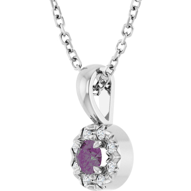 14K Gold Emerald Lab-Grown Alexandrite Halo-Style Necklace or Pendant - White Gold - view 2