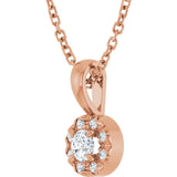 14K Gold Emerald Natural White Sapphire Halo-Style Necklace or Pendant - Rose Gold - view 2