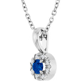 Platinum Emerald Lab-Grown Blue Sapphire Halo-Style Necklace or Pendant - view 2