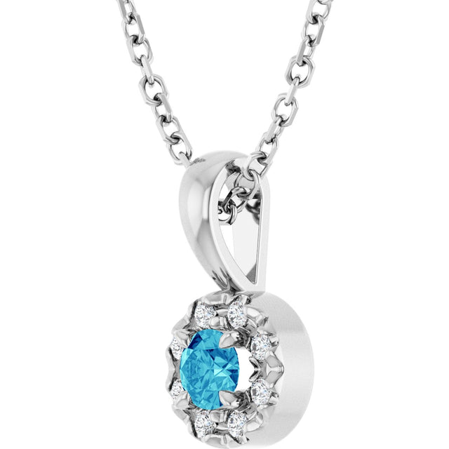 Platinum Emerald Natural Blue Zircon Halo-Style Necklace or Pendant - view 2