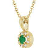 14K Gold Emerald Natural Emerald Halo-Style Necklace or Pendant - Yellow Gold - view 2