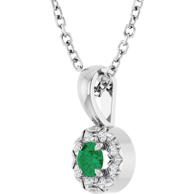 14K Gold Emerald Lab-Grown Emerald Halo-Style Necklace or Pendant - White Gold - view 2
