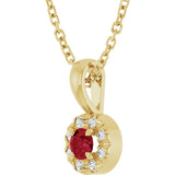 14K Gold Emerald Natural Ruby Halo-Style Necklace or Pendant - Yellow Gold - view 2