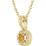 14K Gold Emerald Natural Citrine Halo-Style Necklace or Pendant - Yellow Gold - view 2