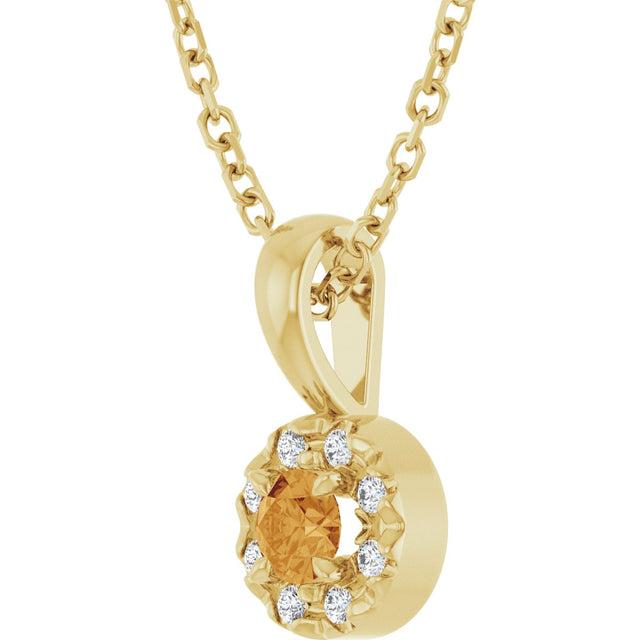 14K Gold Emerald Natural Citrine Halo-Style Necklace or Pendant - Yellow Gold - view 2