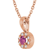 14K Gold Emerald Natural Pink Tourmaline Halo-Style Necklace or Pendant - Rose Gold - view 2