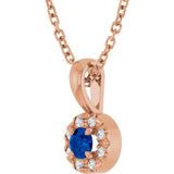 14K Gold Emerald Lab-Grown Blue Sapphire Halo-Style Necklace or Pendant - Rose Gold - view 2