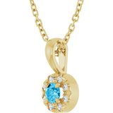 14K Gold Emerald Natural Aquamarine Halo-Style Necklace or Pendant - Yellow Gold - view 2