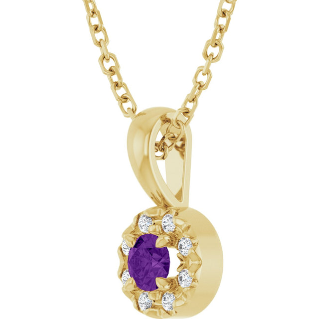 14K Gold Emerald Natural Amethyst Halo-Style Necklace or Pendant - Yellow Gold - view 2