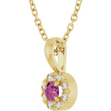14K Gold Emerald Natural Pink Tourmaline Halo-Style Necklace or Pendant - Yellow Gold - view 2