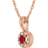 14K Gold Emerald Lab-Grown Ruby Halo-Style Necklace or Pendant - Rose Gold - view 2