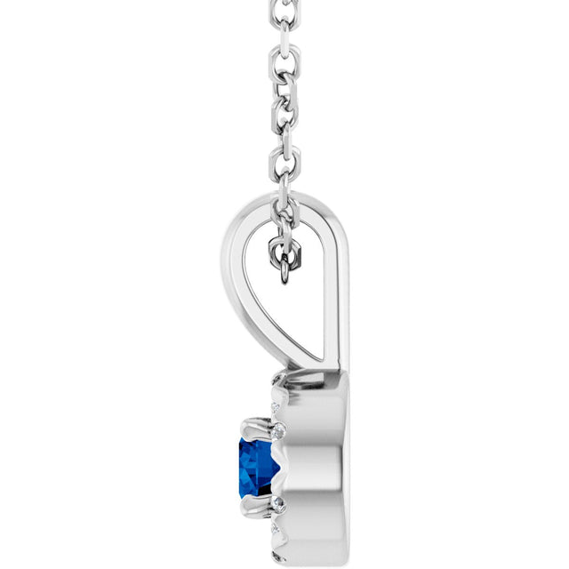 14K Gold Emerald Lab-Grown Blue Sapphire Halo-Style Necklace or Pendant - White Gold - view 3