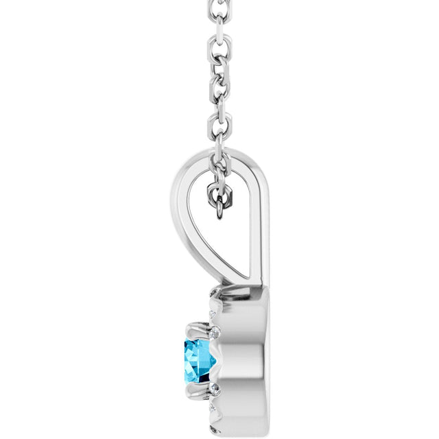Platinum Emerald Natural Aquamarine Halo-Style Necklace or Pendant - view 3