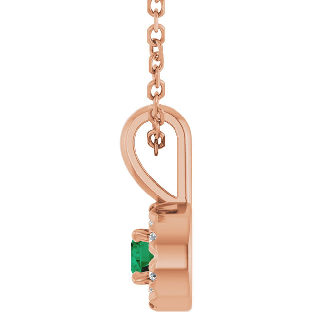 14K Gold Emerald Lab-Grown Emerald Halo-Style Necklace or Pendant - Rose Gold - view 3