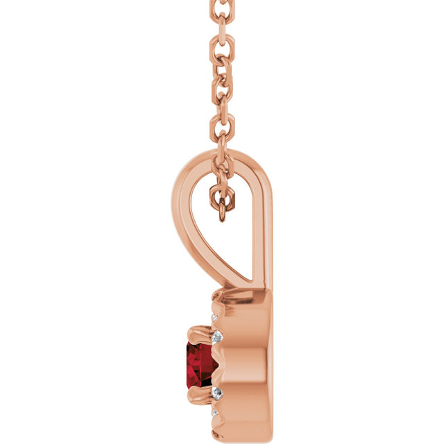 14K Gold Emerald Natural Mozambique Garnet Halo-Style Necklace or Pendant - Rose Gold - view 3