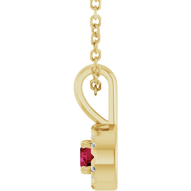 14K Gold Emerald Lab-Grown Ruby Halo-Style Necklace or Pendant - Yellow Gold - view 3