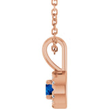 14K Gold Emerald Lab-Grown Blue Sapphire Halo-Style Necklace or Pendant - Rose Gold - view 3