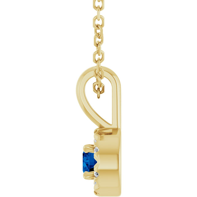 14K Gold Emerald Lab-Grown Blue Sapphire Halo-Style Necklace or Pendant - Yellow Gold - view 3