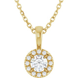 14K Gold Emerald Natural White Sapphire Halo-Style Necklace or Pendant - Yellow Gold
