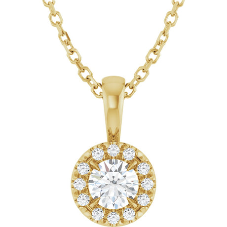 14K Gold Emerald Natural White Sapphire Halo-Style Necklace or Pendant - Yellow Gold