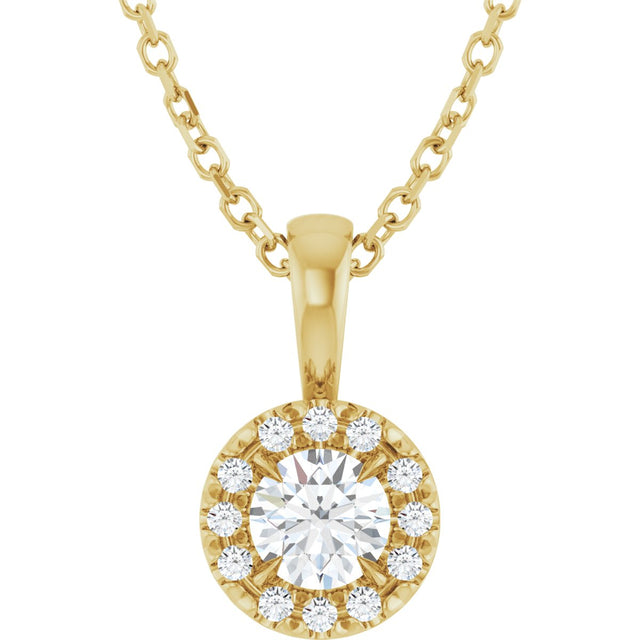14K Gold Emerald Natural White Sapphire Halo-Style Necklace or Pendant - Yellow Gold