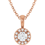 14K Gold Round Natural Diamond Halo-Style Necklace or Pendant – up to 1/8 CTW - Rose Gold