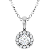 Platinum Round Natural Diamond Halo-Style Necklace or Pendant – up to 1/8 CTW