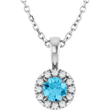 14K Gold Emerald Natural Aquamarine Halo-Style Necklace or Pendant - White Gold
