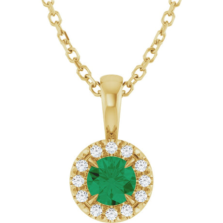 14K Gold Emerald Lab-Grown Emerald Halo-Style Necklace or Pendant - Yellow Gold