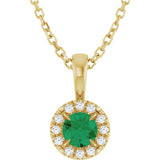 14K Gold Emerald Natural Emerald Halo-Style Necklace or Pendant - Yellow Gold