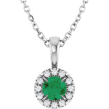 Platinum Emerald Natural Emerald Halo-Style Necklace or Pendant
