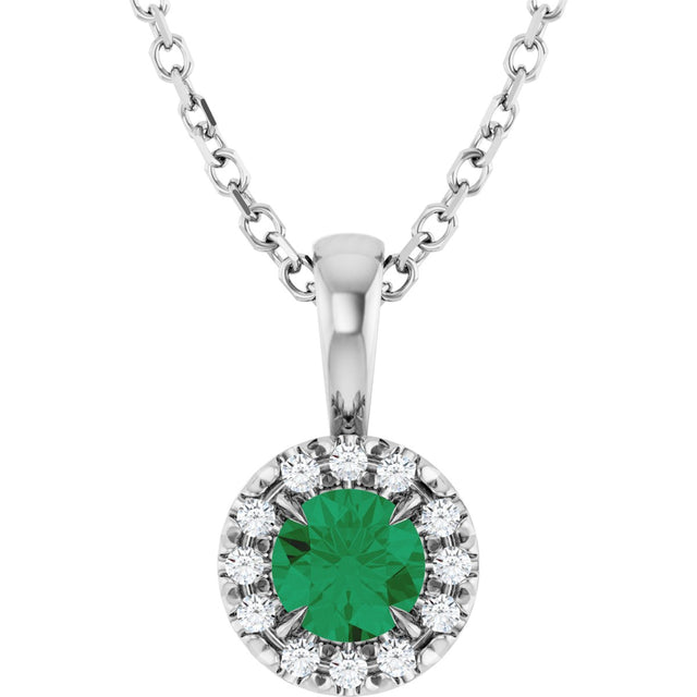 Platinum Emerald Lab-Grown Emerald Halo-Style Necklace or Pendant