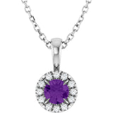 Platinum Emerald Natural Amethyst Halo-Style Necklace or Pendant
