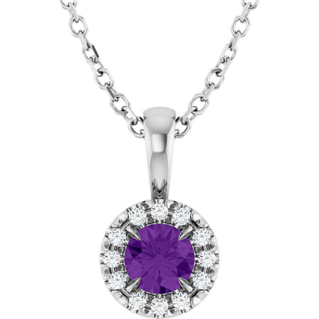 14K Gold Emerald Natural Amethyst Halo-Style Necklace or Pendant - White Gold