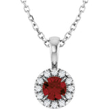 14K Gold Emerald Natural Mozambique Garnet Halo-Style Necklace or Pendant - White Gold