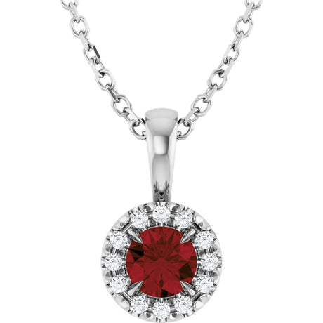 14K Gold Emerald Natural Mozambique Garnet Halo-Style Necklace or Pendant - White Gold