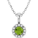 Platinum Emerald Natural Peridot Halo-Style Necklace or Pendant