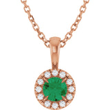 14K Gold Emerald Lab-Grown Emerald Halo-Style Necklace or Pendant - Rose Gold