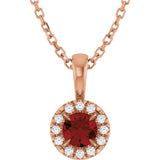 14K Gold Emerald Natural Mozambique Garnet Halo-Style Necklace or Pendant - Rose Gold