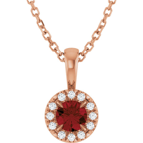 14K Gold Emerald Natural Mozambique Garnet Halo-Style Necklace or Pendant - Rose Gold