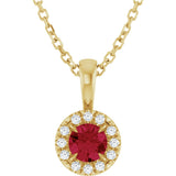 14K Gold Emerald Lab-Grown Ruby Halo-Style Necklace or Pendant - Yellow Gold
