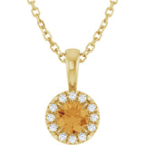14K Gold Emerald Natural Citrine Halo-Style Necklace or Pendant - Yellow Gold - view 3