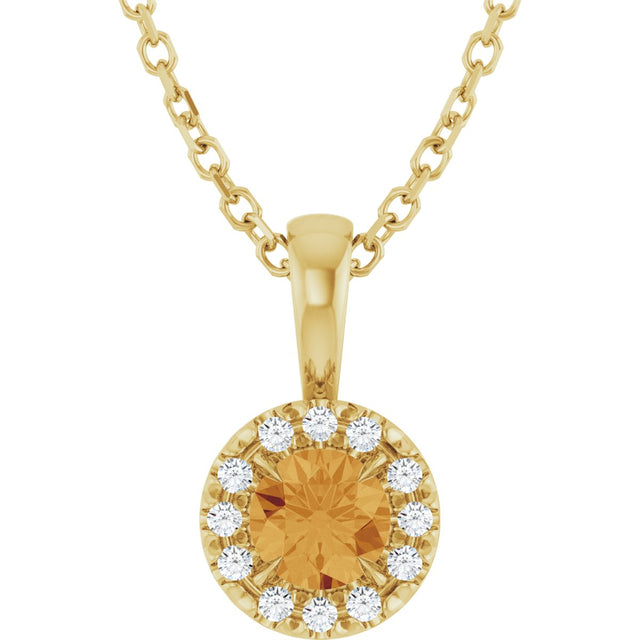 14K Gold Emerald Natural Citrine Halo-Style Necklace or Pendant - Yellow Gold - view 3