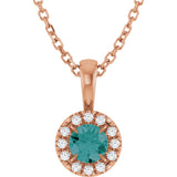 14K Gold Emerald Lab-Grown Alexandrite Halo-Style Necklace or Pendant - Rose Gold