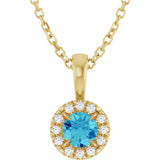 14K Gold Emerald Natural Blue Zircon Halo-Style Necklace or Pendant - Yellow Gold